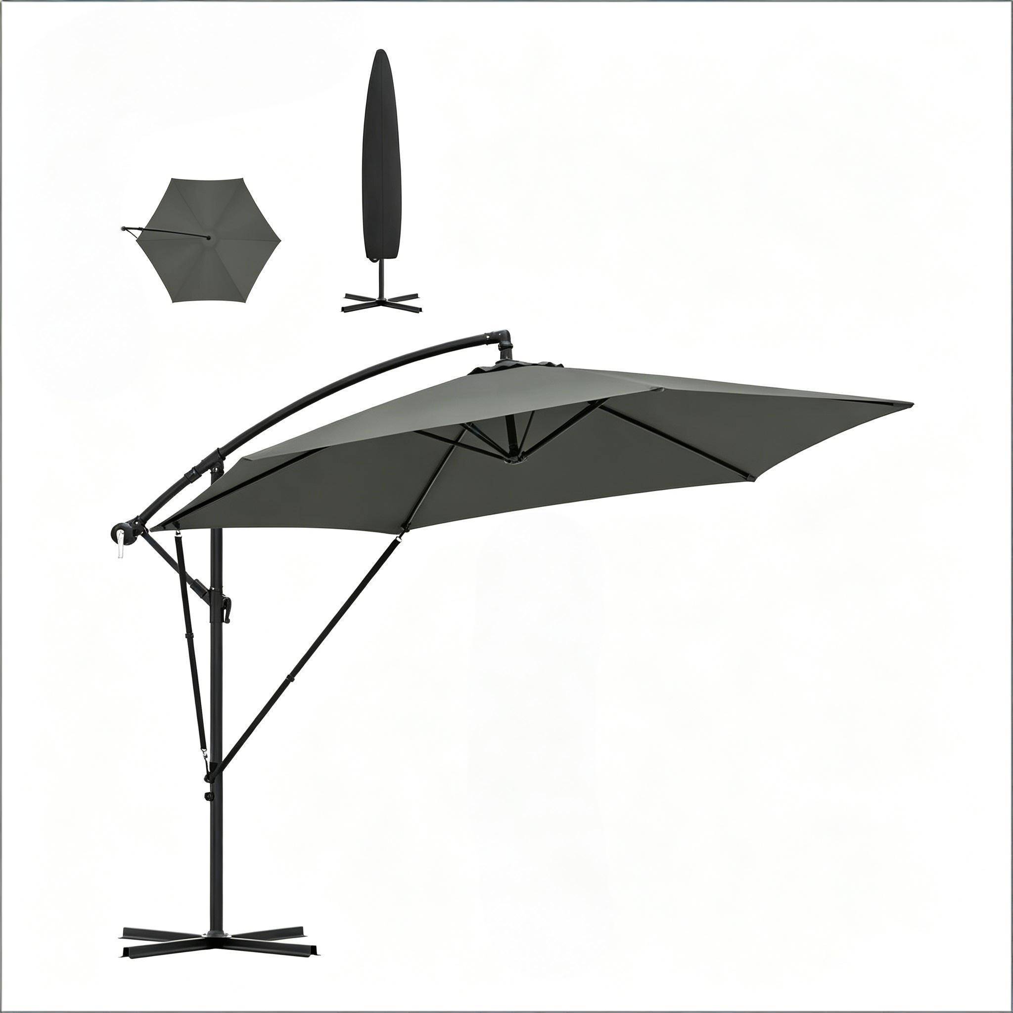 Parasol Déporté 3x3m Mât Métal pour Jardin Terrasse Inclinable Rotatif Anti-UV Gris Foncé - ComfortXL Outdoor Living - Image 7