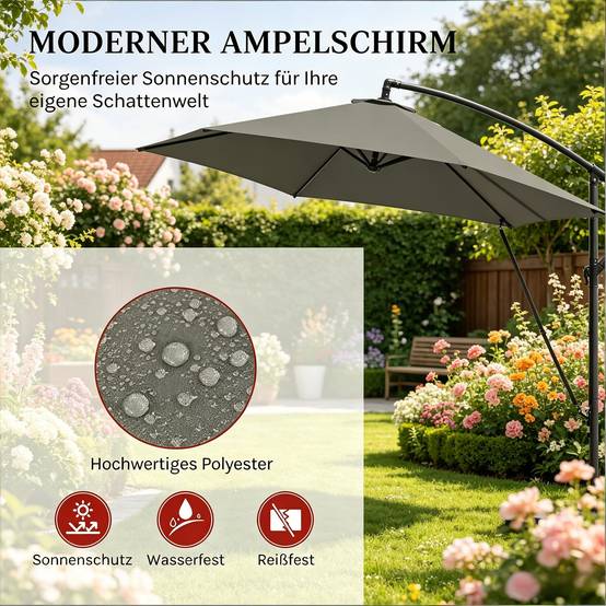 Parasol Déporté 3x3m Mât Métal pour Jardin Terrasse Inclinable Rotatif Anti-UV Gris Foncé - ComfortXL Outdoor Living - Image 3