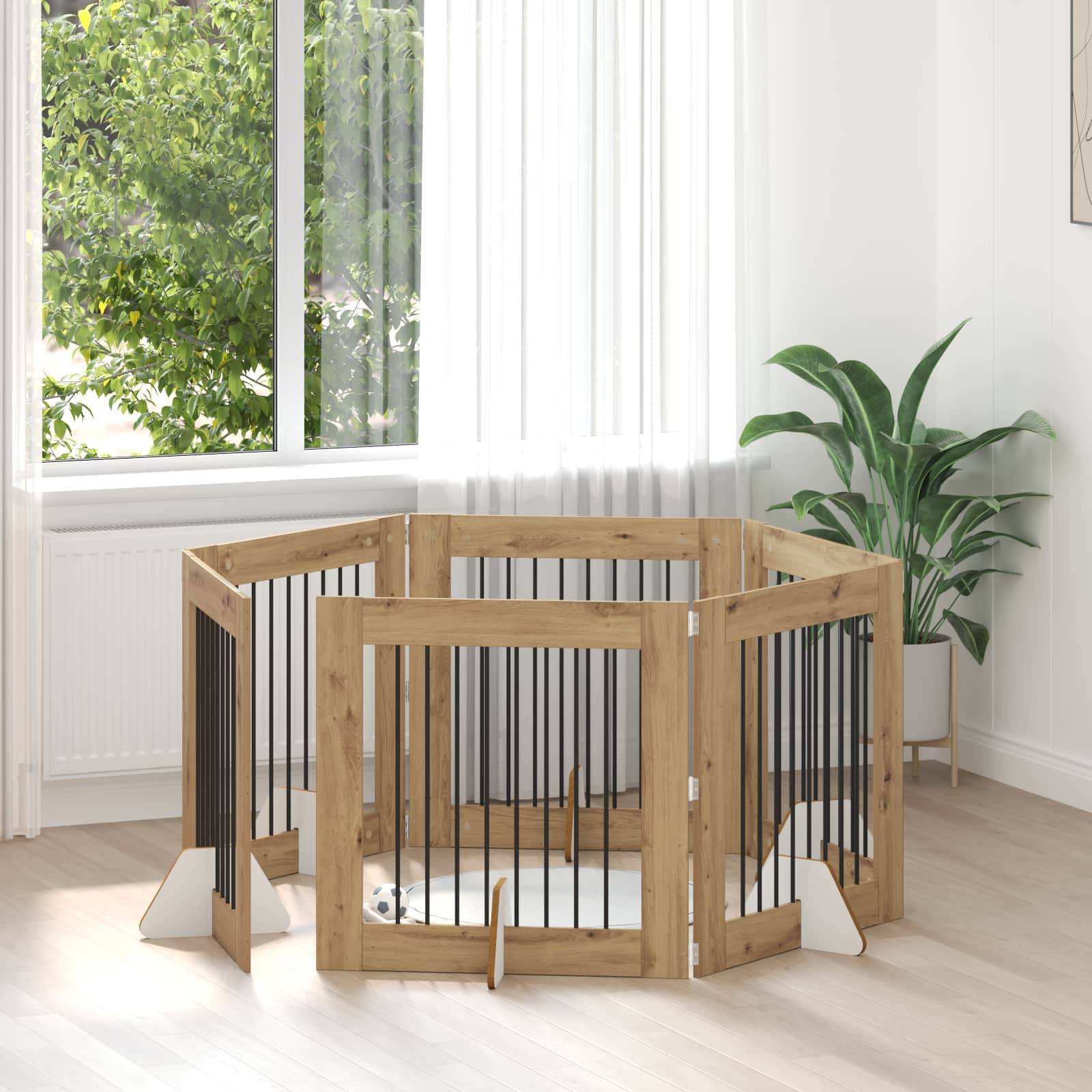 Barrière pour chien bois chêne artisanal 482 x 34 x 80 cm - PANGIVO - Image 1