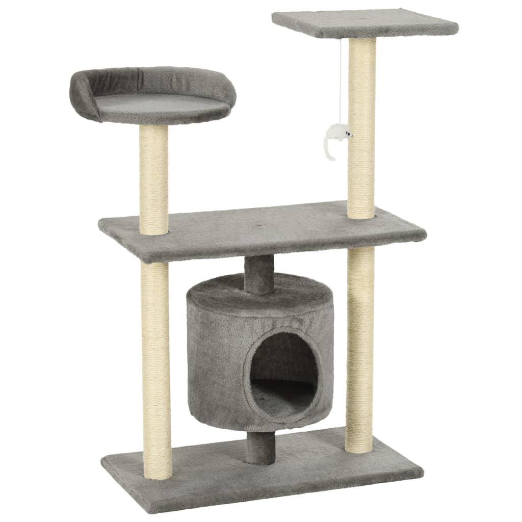 Helloshop26 - Arbre à chat griffoir grattoir niche jouet animaux peluché en sisal 95 cm gris - Image 2