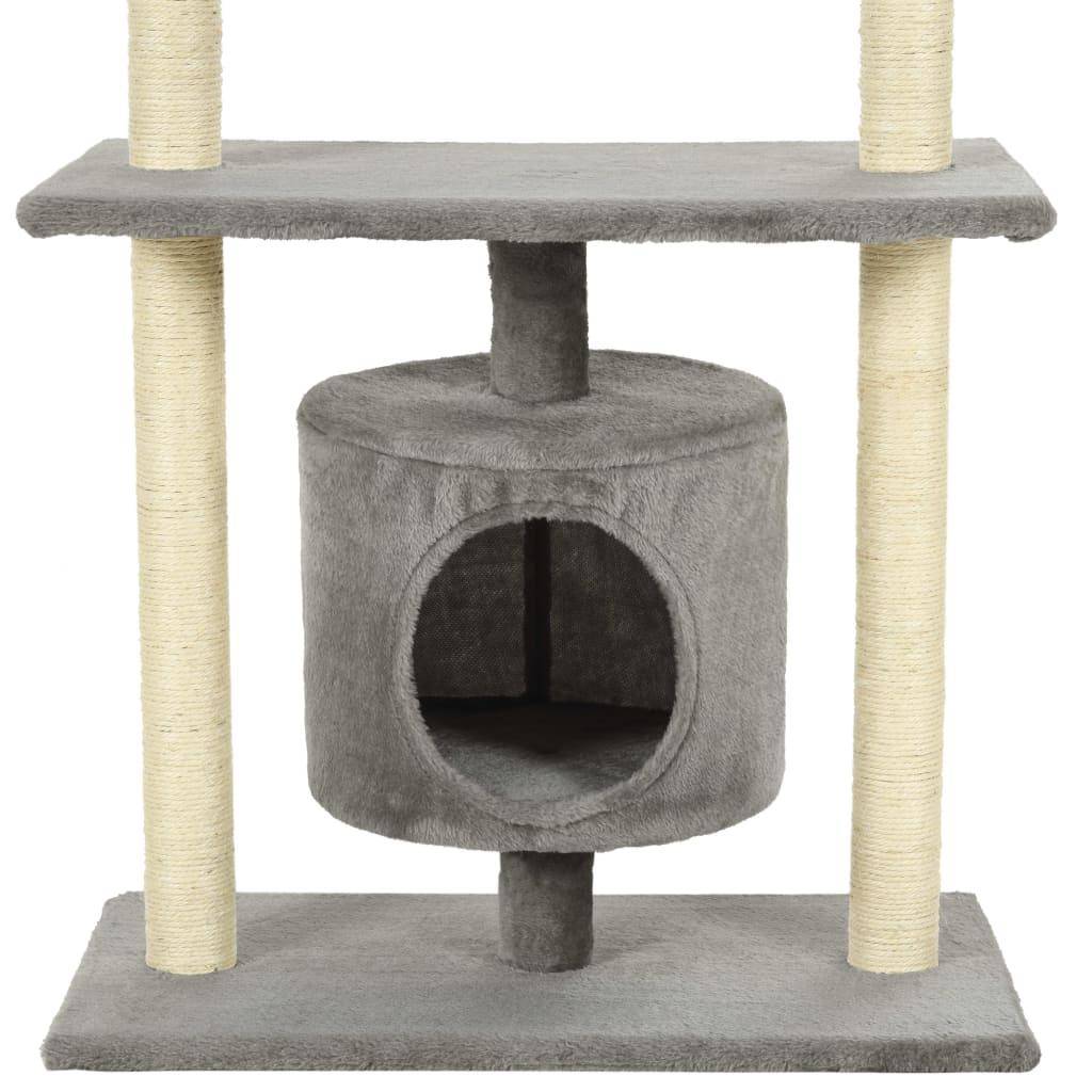 Helloshop26 - Arbre à chat griffoir grattoir niche jouet animaux peluché en sisal 95 cm gris - Image 7
