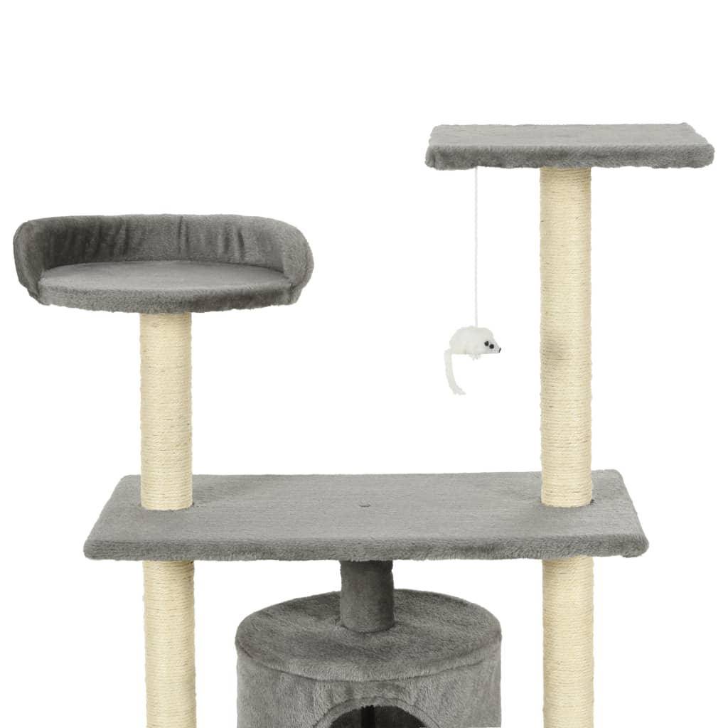 Helloshop26 - Arbre à chat griffoir grattoir niche jouet animaux peluché en sisal 95 cm gris - Image 4