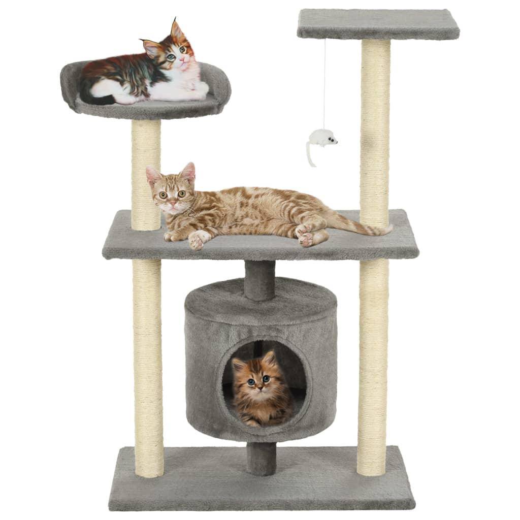 Helloshop26 - Arbre à chat griffoir grattoir niche jouet animaux peluché en sisal 95 cm gris - Image 1