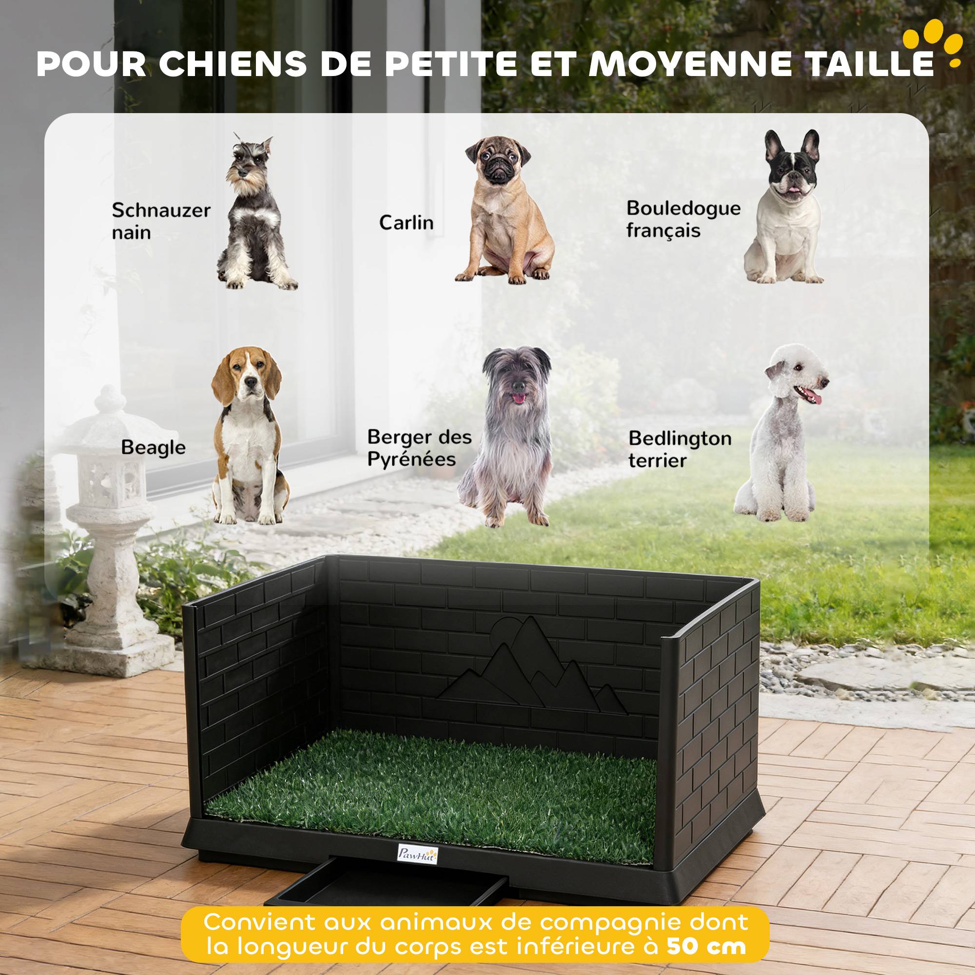 Sans Marque - Toilette pour Chien avec Gazon Artificiel, Parois Hautes et Plateau Coulissant, Système de Drainage, 75x51x36,5cm, Noir - Image 10
