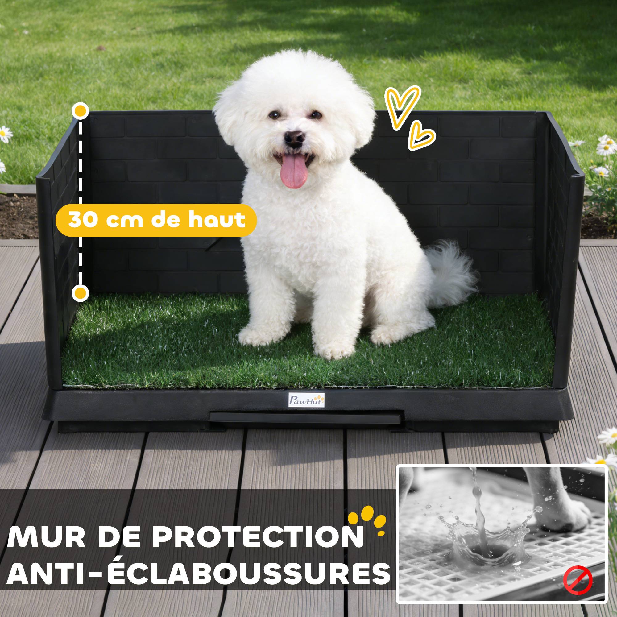 Sans Marque - Toilette pour Chien avec Gazon Artificiel, Parois Hautes et Plateau Coulissant, Système de Drainage, 75x51x36,5cm, Noir - Image 6