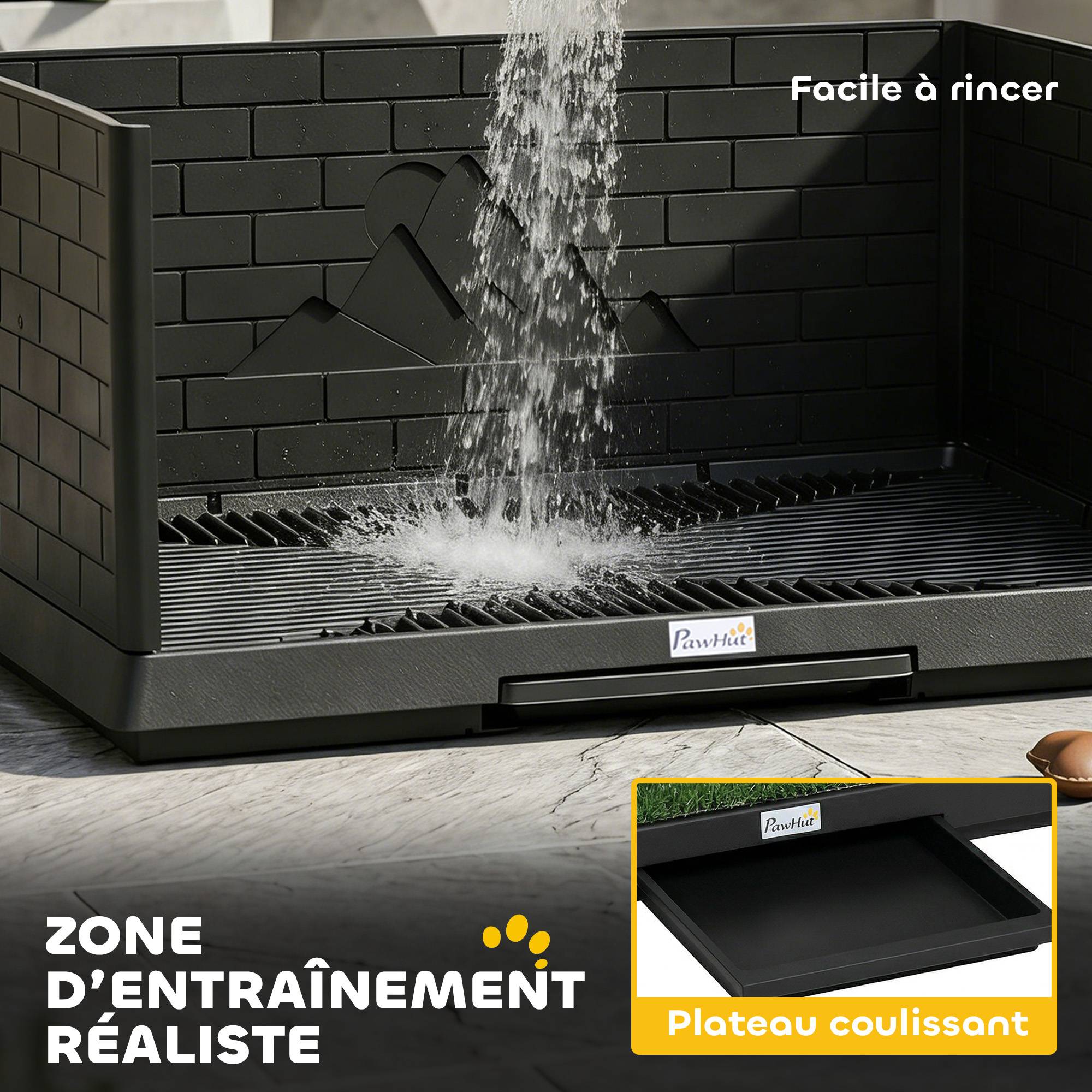 Sans Marque - Toilette pour Chien avec Gazon Artificiel, Parois Hautes et Plateau Coulissant, Système de Drainage, 75x51x36,5cm, Noir - Image 8
