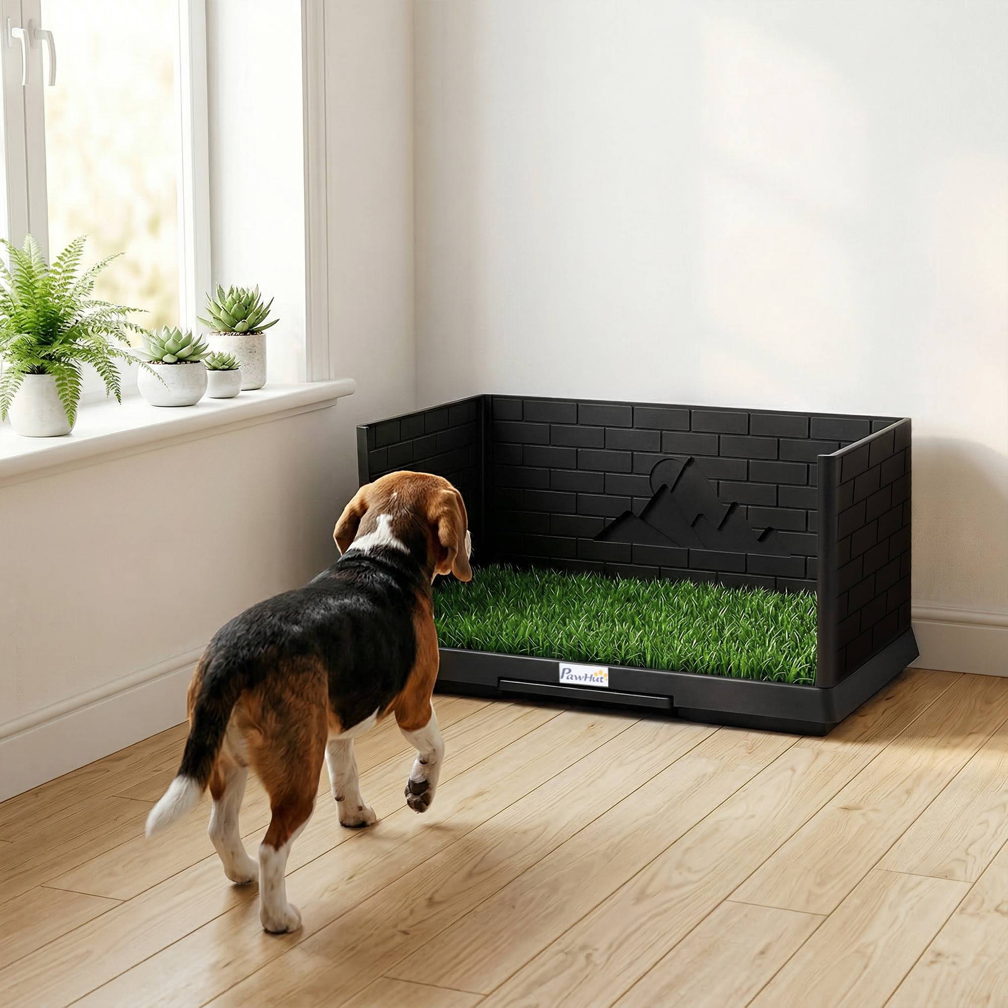 Sans Marque - Toilette pour Chien avec Gazon Artificiel, Parois Hautes et Plateau Coulissant, Système de Drainage, 75x51x36,5cm, Noir - Image 3