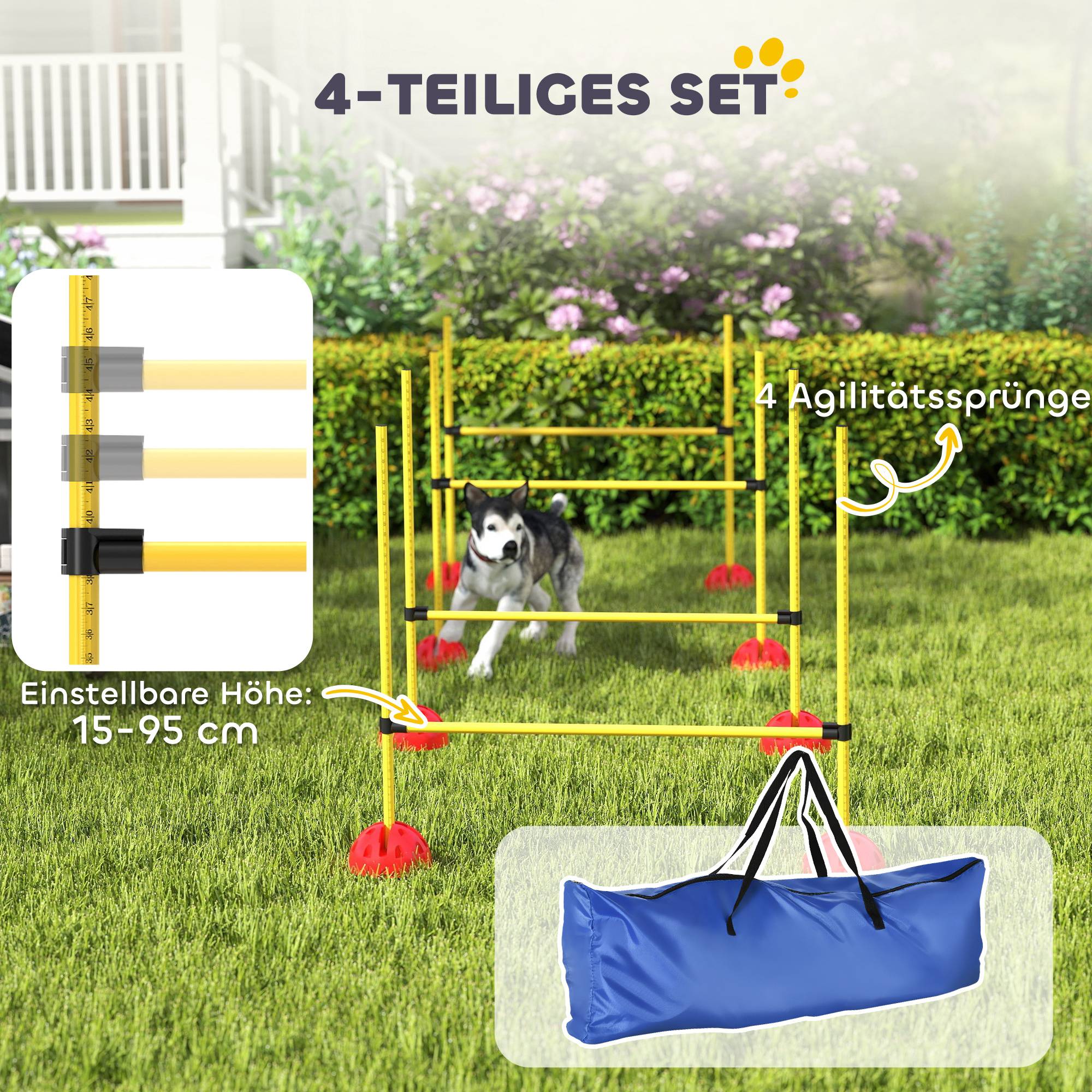 ComfortXL - Haies agilité chien ABS réglables lot de 4 jaune orange pour entraînement au saut avec sac - ComfortXL Outdoor Living - Image 5