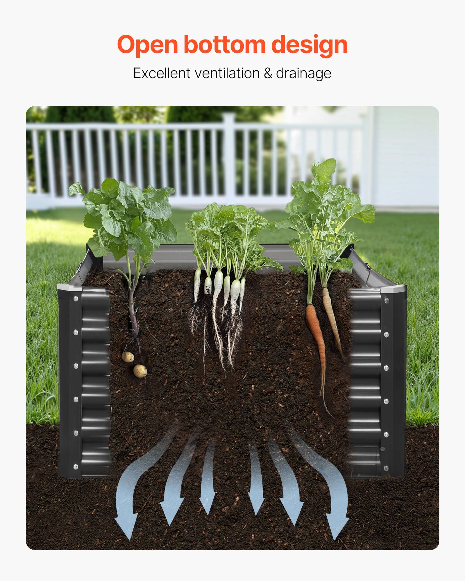 Vevor - VEVOR Carré Potager Surélevé Métal Galvanisé Lit Jardin 180x90x43 cm Gris Foncé - Image 6
