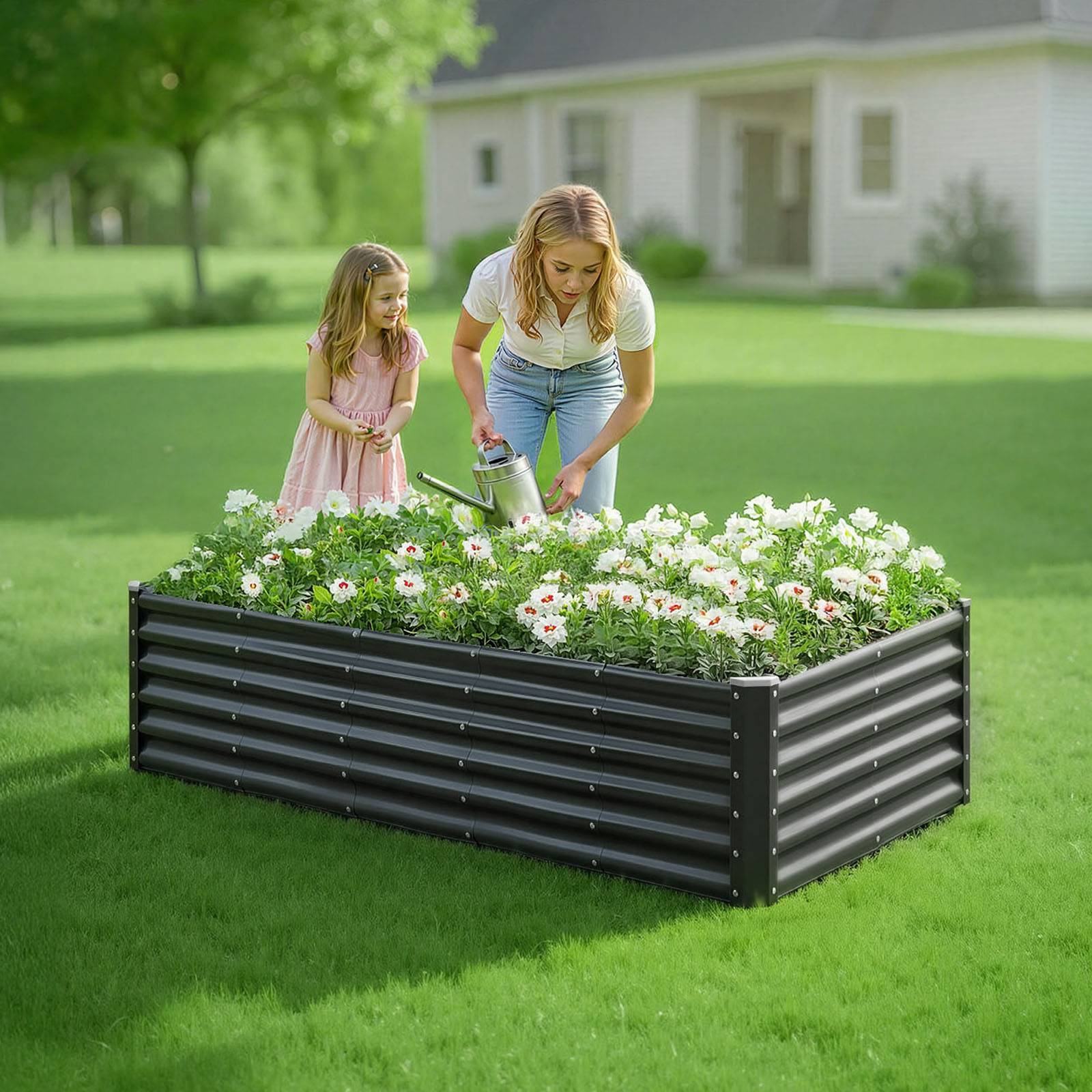 Vevor - VEVOR Carré Potager Surélevé Métal Galvanisé Lit Jardin 180x90x43 cm Gris Foncé - Image 8
