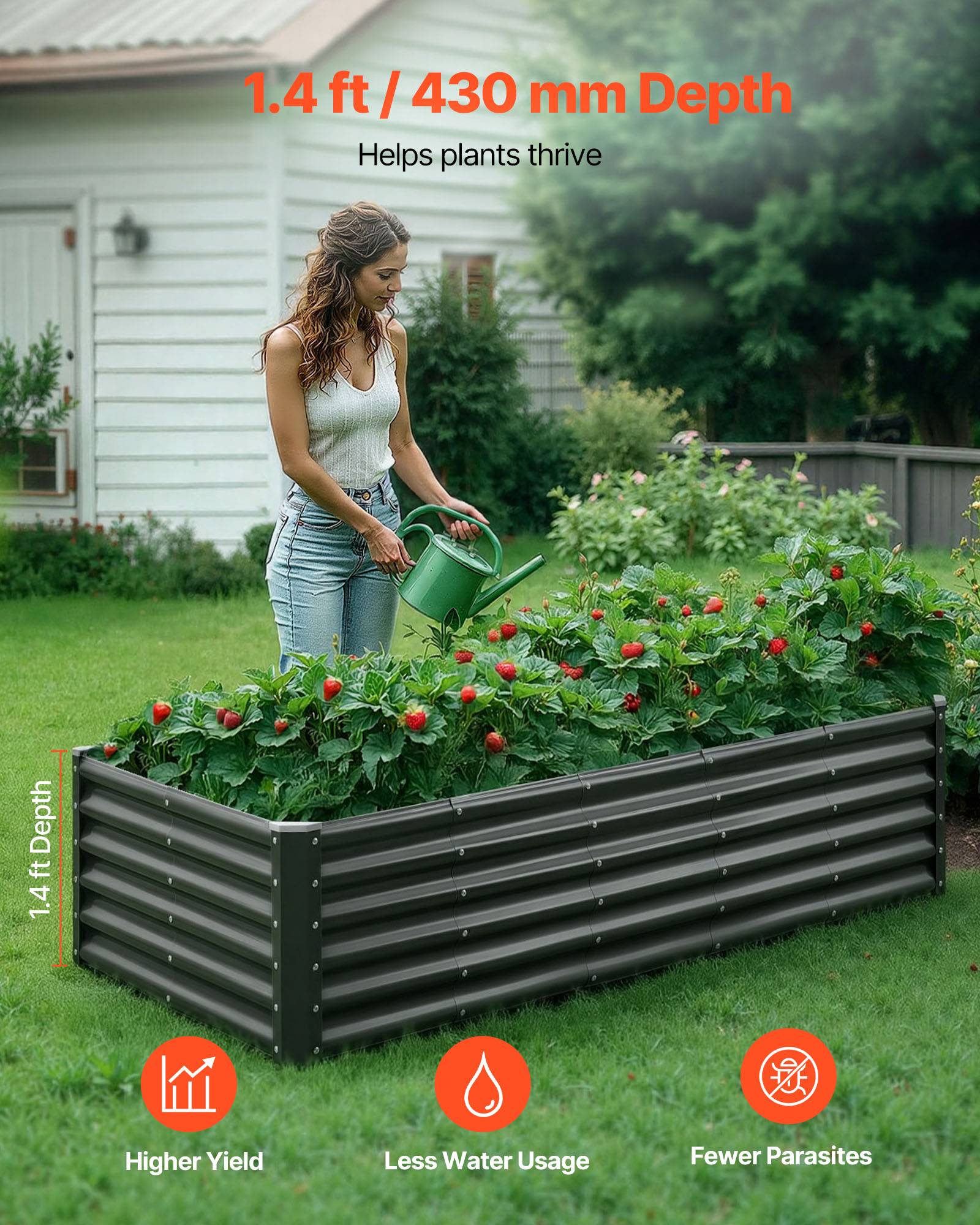 Vevor - VEVOR Carré Potager Surélevé Métal Galvanisé Lit Jardin 180x90x43 cm Gris Foncé - Image 2