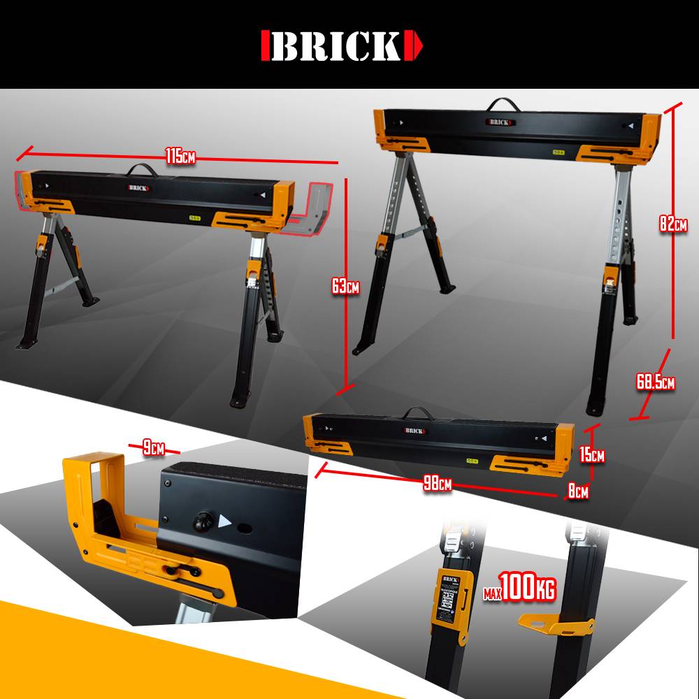 Brick - Tréteau d atelier métallique pliable et téléscopique - Charge max 590kg - Image 3