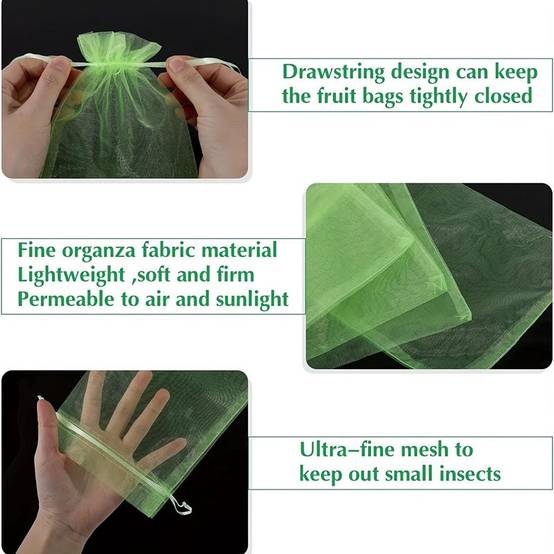 100 sacs de protection de fruits, sacs en filet verts avec cordon de serrage, sacs en filet pour fruits de jardin, protecteurs, 20*30 cm.-Lytech - Image 5