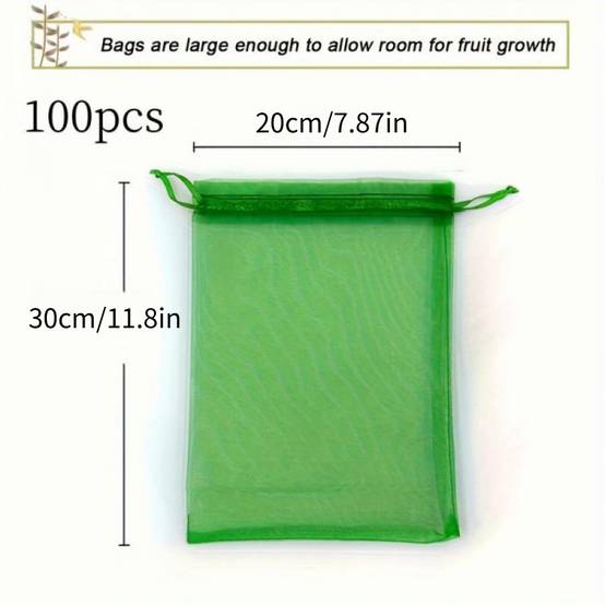 100 sacs de protection de fruits, sacs en filet verts avec cordon de serrage, sacs en filet pour fruits de jardin, protecteurs, 20*30 cm.-Lytech - Image 4