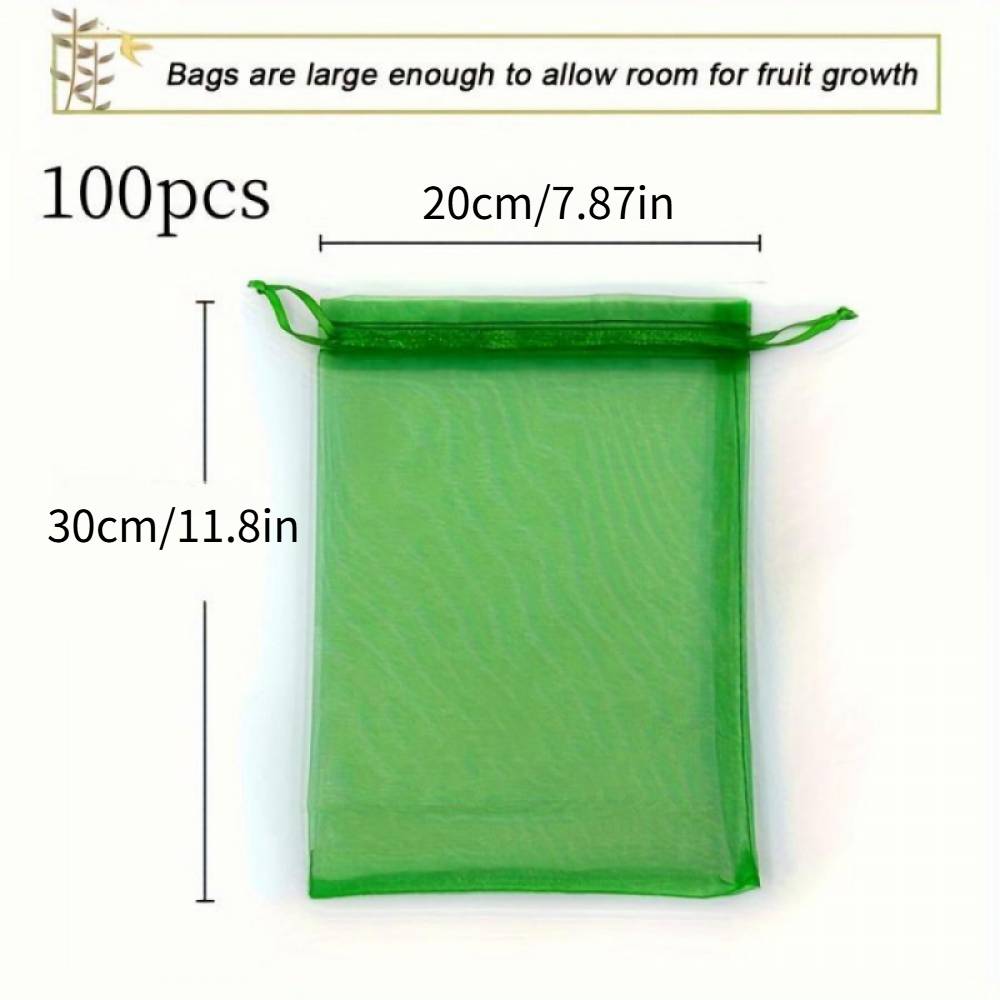 100 sacs de protection de fruits, sacs en filet verts avec cordon de serrage, sacs en filet pour fruits de jardin, protecteurs, 20*30 cm.-Lytech - Image 4