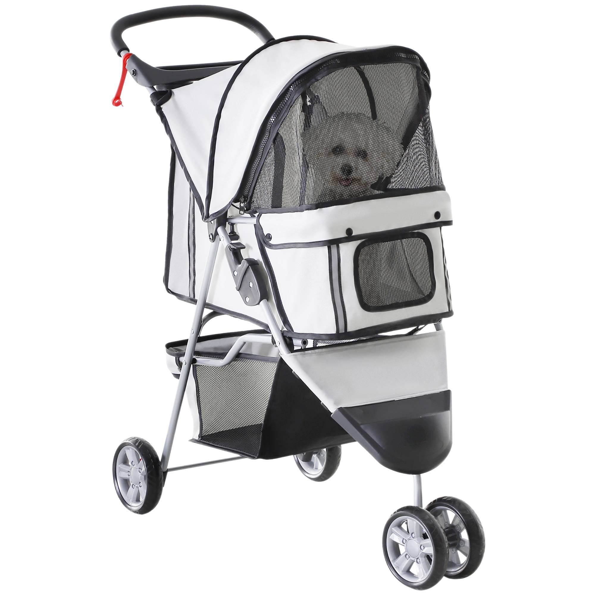 Poussette pliable animaux, porte-gobelet, panier, roues frein, Oxford acier, 75x45x97 cm, gris. - Image 1