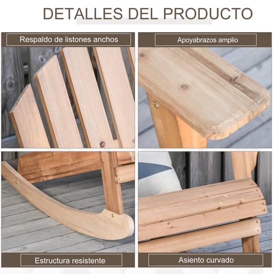 ComfortXL - Fauteuil à bascule bois sapin Jardin terrasse Style Adirondack vintage 77x94x97cm Naturel - ComfortXL Outdoor Living - Image 8