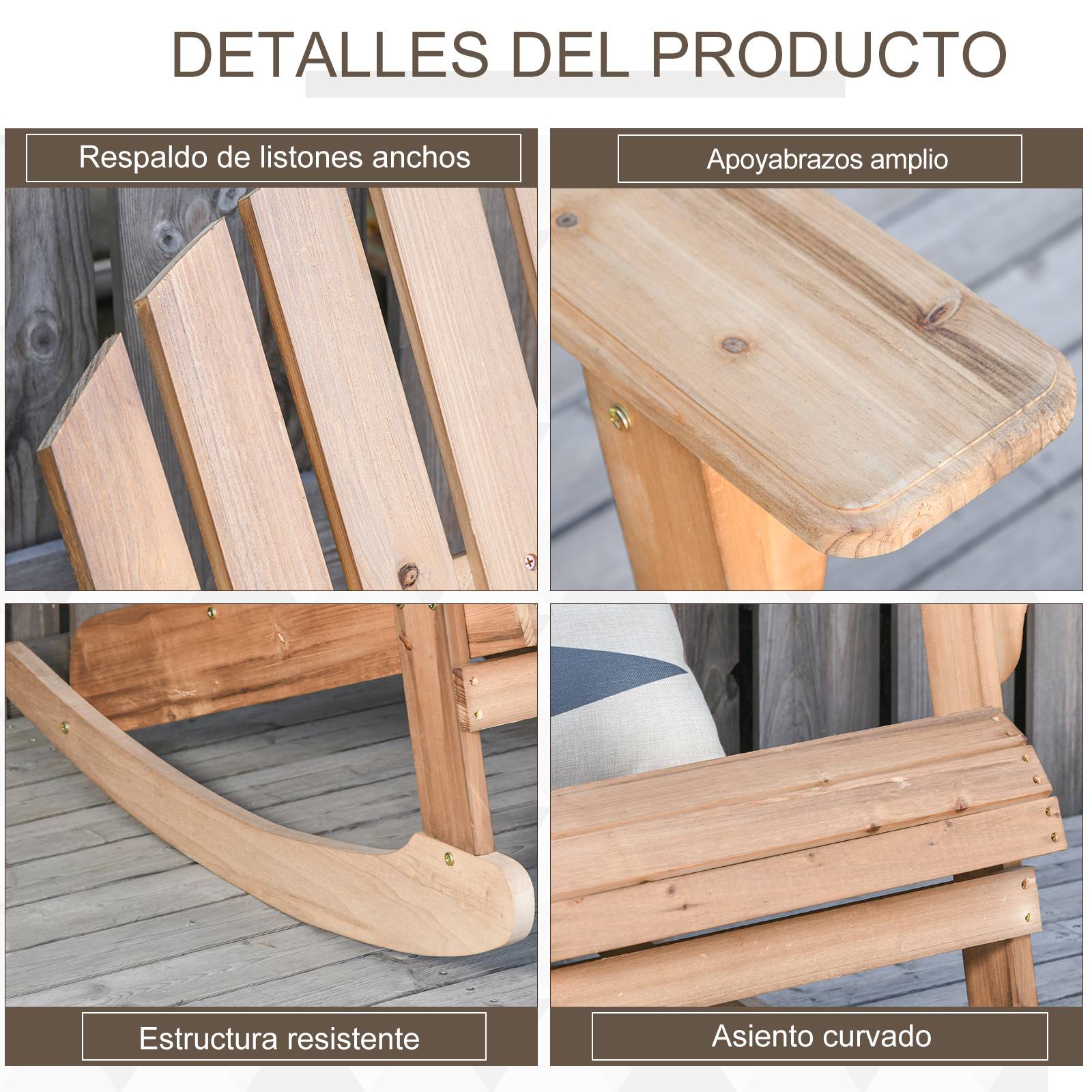 ComfortXL - Fauteuil à bascule bois sapin Jardin terrasse Style Adirondack vintage 77x94x97cm Naturel - ComfortXL Outdoor Living - Image 8