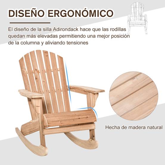 ComfortXL - Fauteuil à bascule bois sapin Jardin terrasse Style Adirondack vintage 77x94x97cm Naturel - ComfortXL Outdoor Living - Image 7