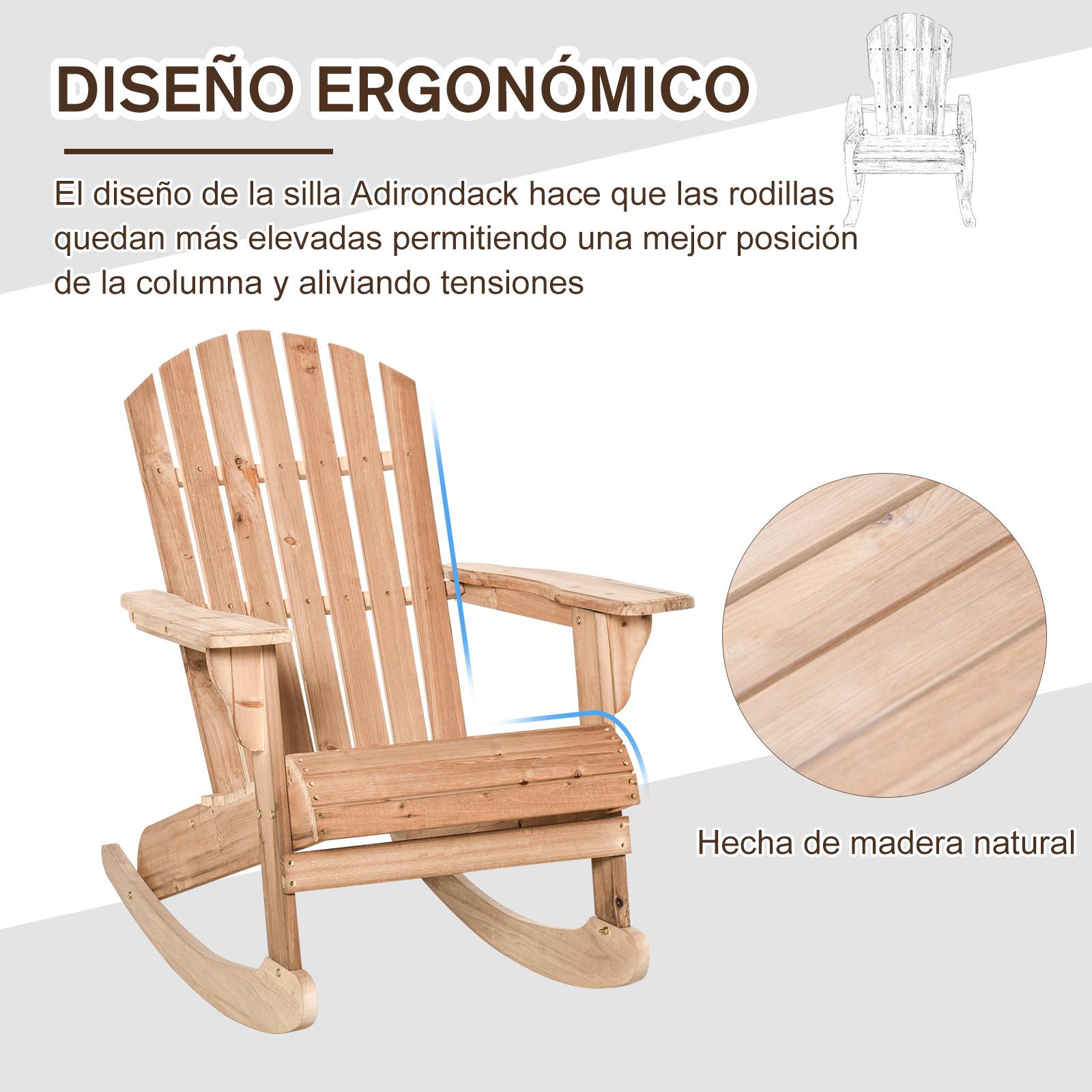 ComfortXL - Fauteuil à bascule bois sapin Jardin terrasse Style Adirondack vintage 77x94x97cm Naturel - ComfortXL Outdoor Living - Image 7