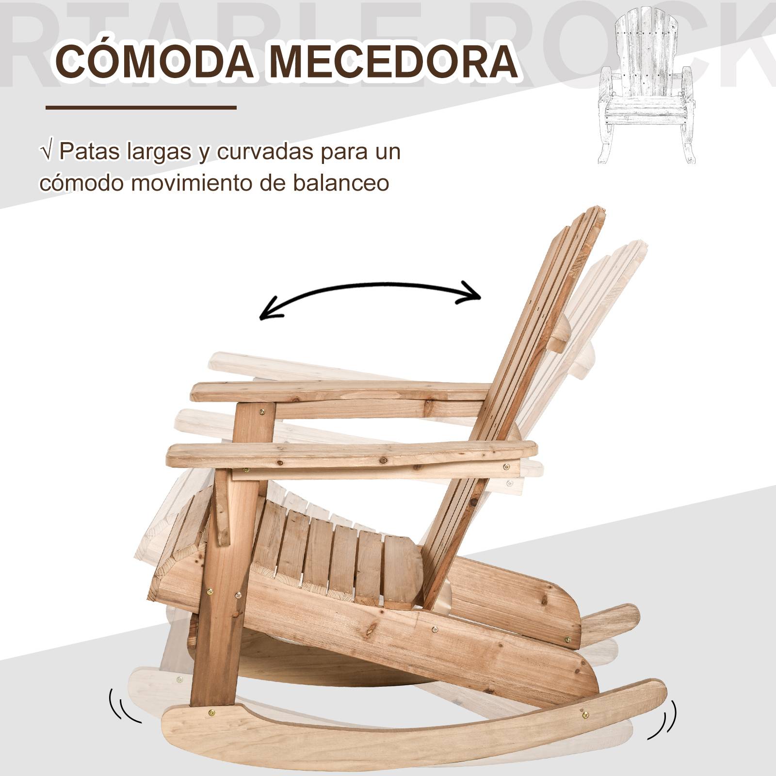 ComfortXL - Fauteuil à bascule bois sapin Jardin terrasse Style Adirondack vintage 77x94x97cm Naturel - ComfortXL Outdoor Living - Image 6