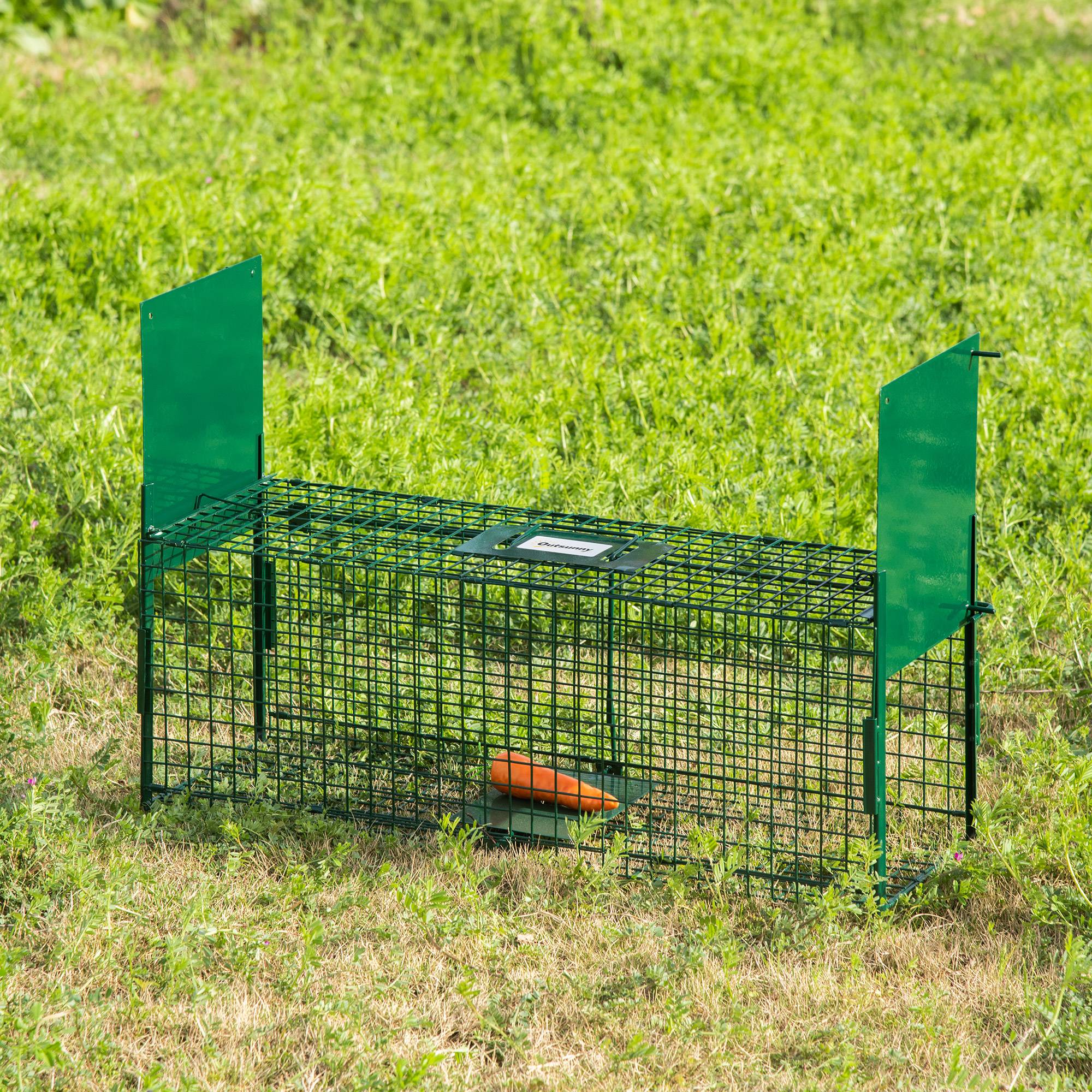 Cage de capture pour animaux vivants à 2 portes, en métal avec poignée, pour lapins, visons et petits renards, 80 x 25 x 30 cm, vert foncé - Image 4