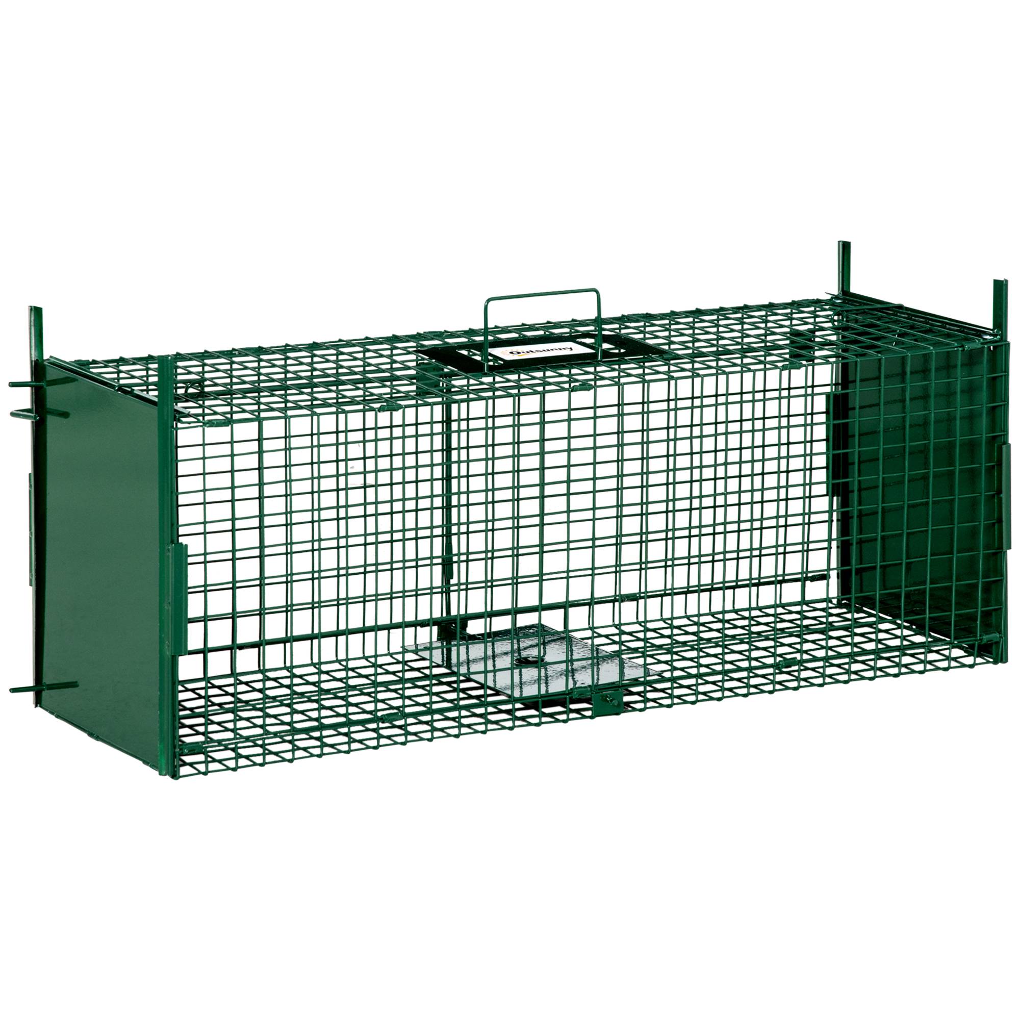 Cage de capture pour animaux vivants à 2 portes, en métal avec poignée, pour lapins, visons et petits renards, 80 x 25 x 30 cm, vert foncé - Image 2