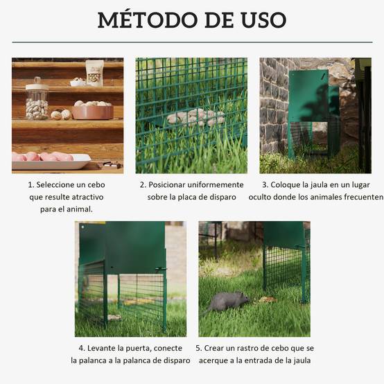 Cage de capture pour animaux vivants à 2 portes, en métal avec poignée, pour lapins, visons et petits renards, 80 x 25 x 30 cm, vert foncé - Image 6