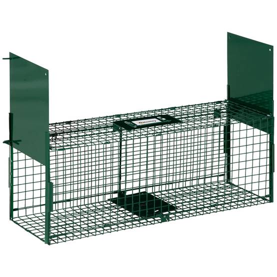 Cage de capture pour animaux vivants à 2 portes, en métal avec poignée, pour lapins, visons et petits renards, 80 x 25 x 30 cm, vert foncé - Image 1