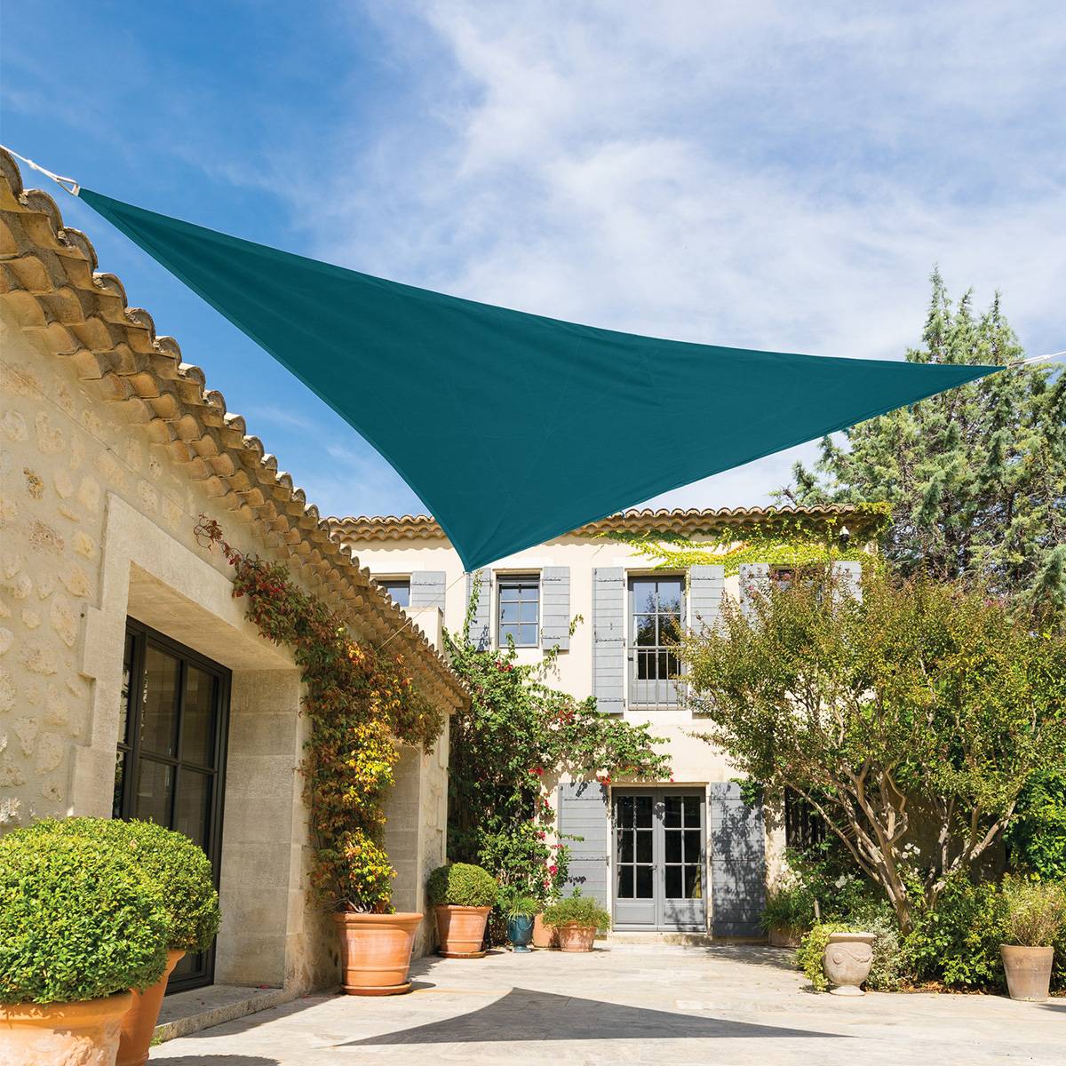 Hesperide - Voile d'ombrage triangulaire "Shae" bleu canard 4x4x4m en polyester Hespéride - Image 1