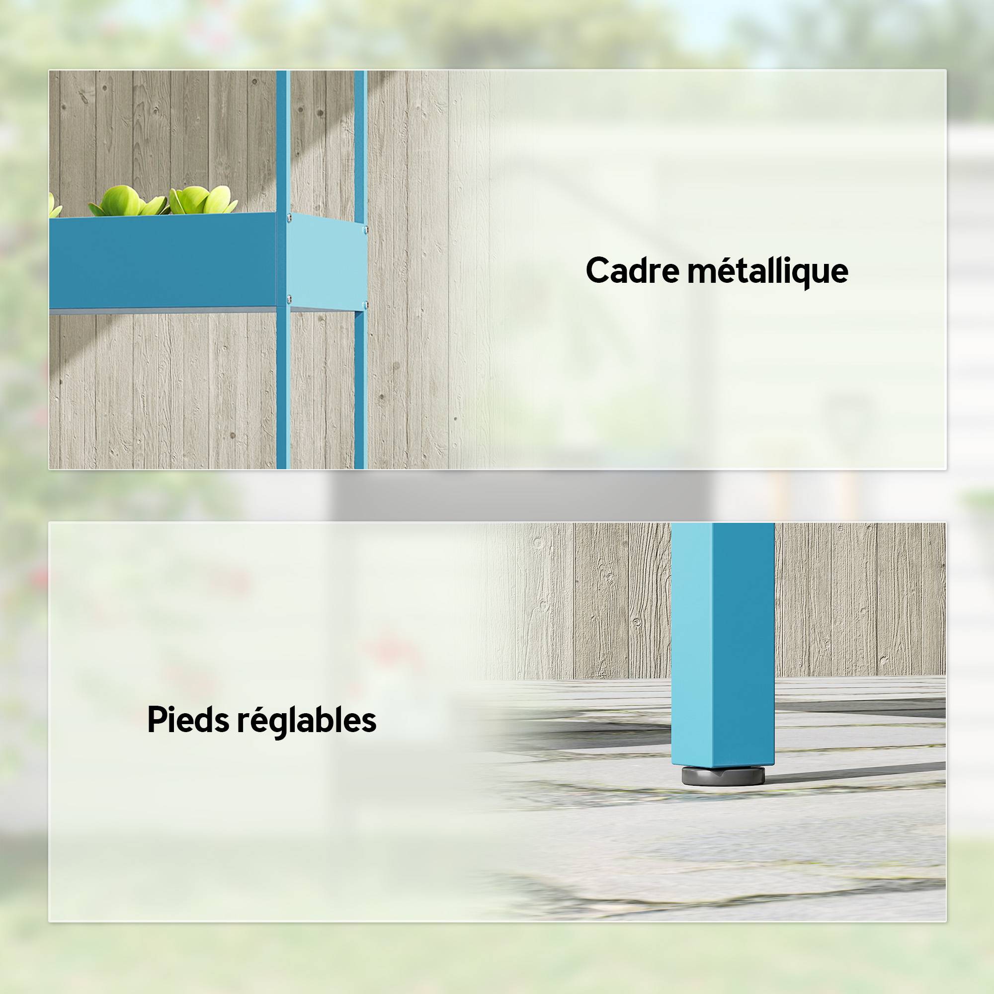 Sans Marque - Étagère à Plantes 2 Niveaux, Support de Plantes en Métal avec Crochet, Porte-Pots en Forme de Maison, Bleu-Vert - Image 9
