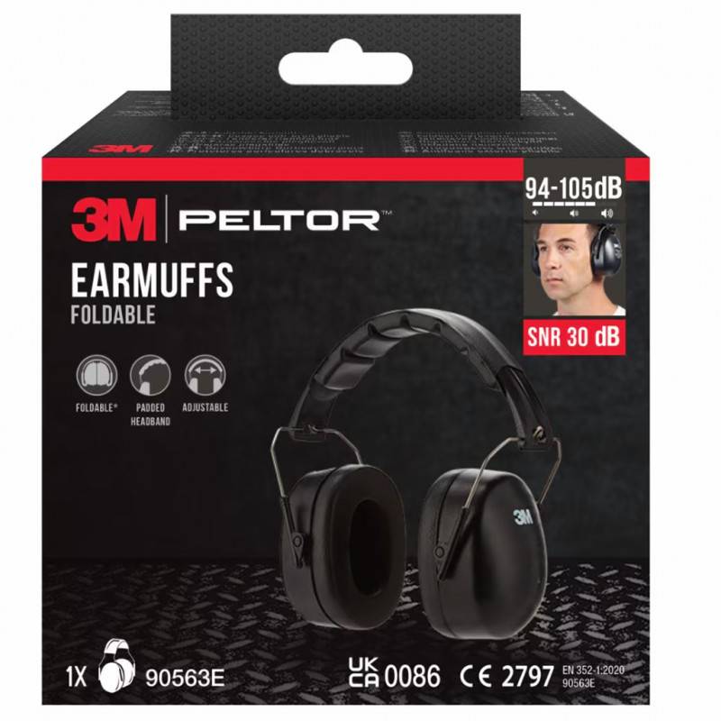 3M Casque anti-bruit avec serre-tête pliable 90563E, SNR 30 dB, noir - Image 4