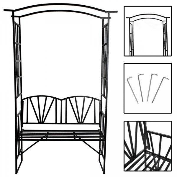 Helloshop26 - Arche arceau rosier treillis de jardin support pour plantes grimpantes avec banc - Image 5