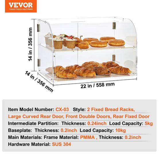 VEVOR Présentoir pâtisserie 2 niveaux acrylique, étagère pour pain, viennoiseries, bonbons. - Image 7