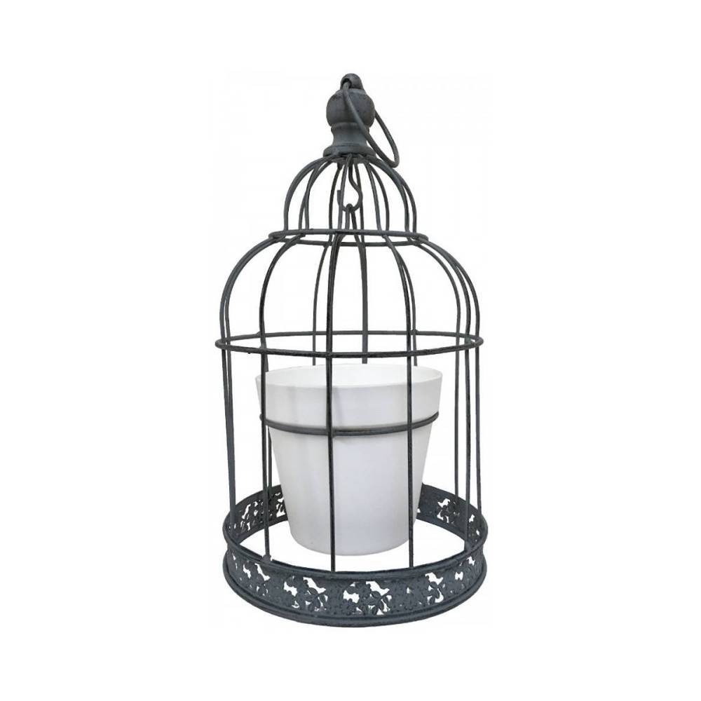 Cage à oiseaux décorative ancienne porte-plantes métal gris 35cm Chemin de campagne - Image 1