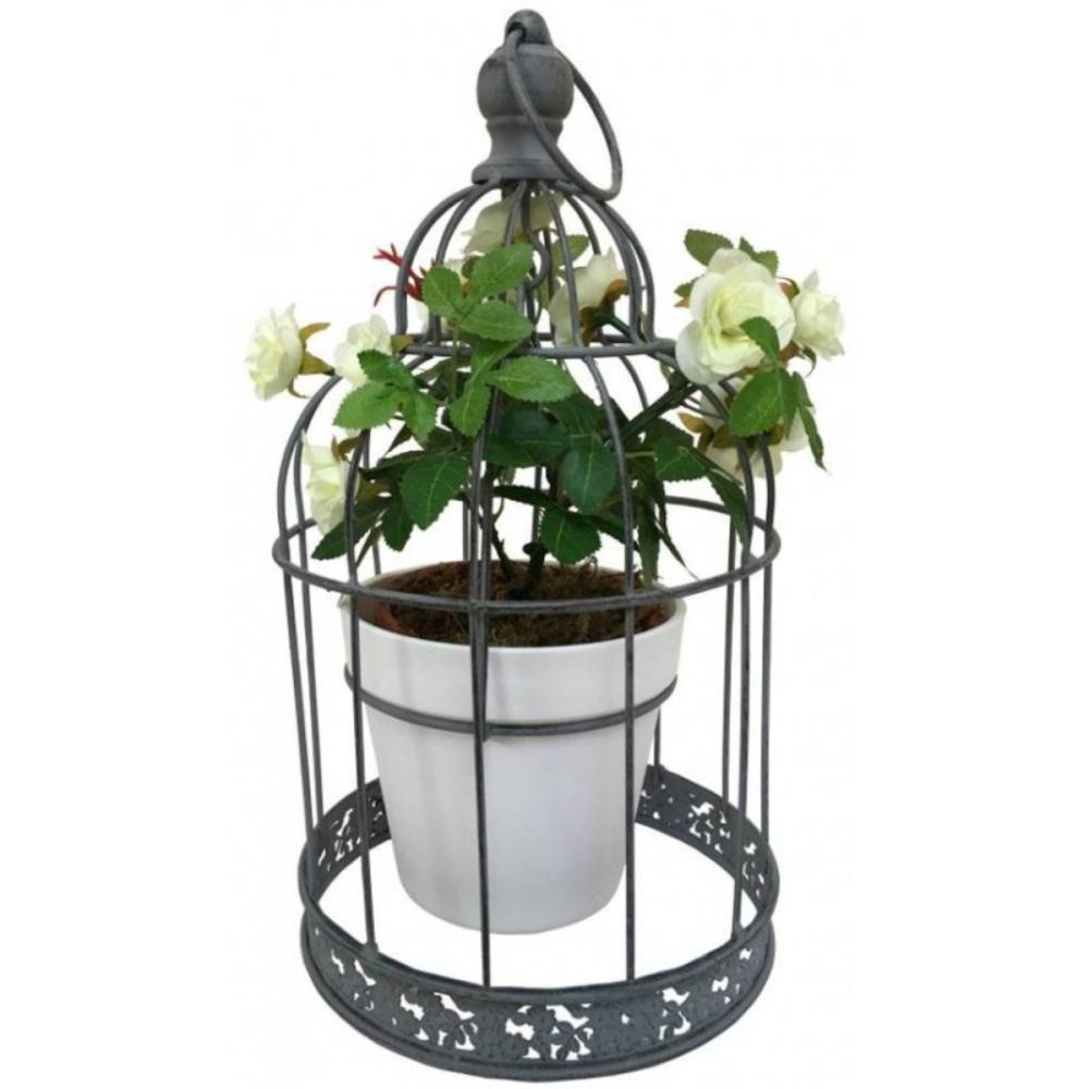Cage à oiseaux décorative ancienne porte-plantes métal gris 35cm Chemin de campagne - Image 4