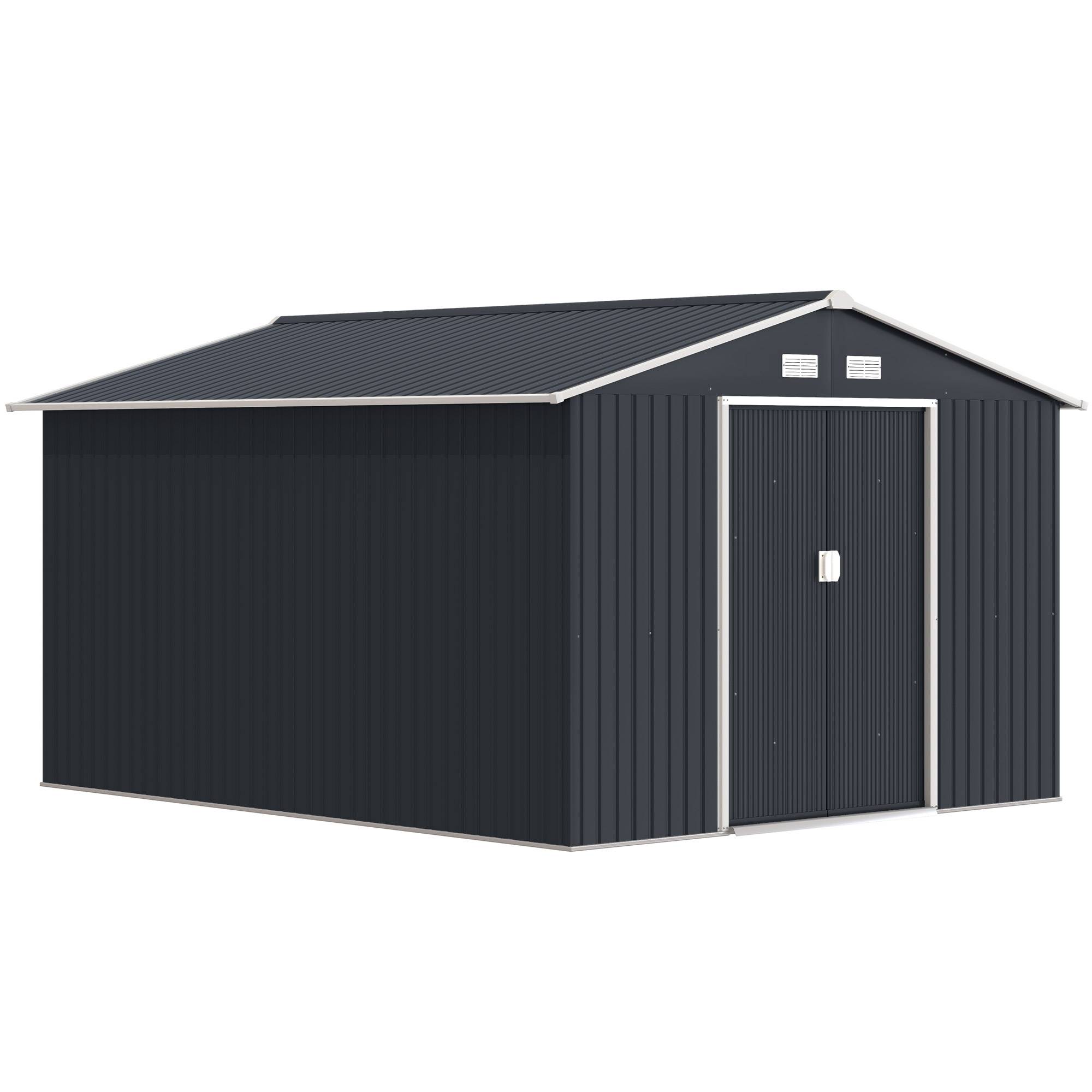 Abri de jardin 8,3 m² 277 x 322 x 192 cm avec 2 portes coulissantes, base renforcée (plancher non inclus), gris - Image 2