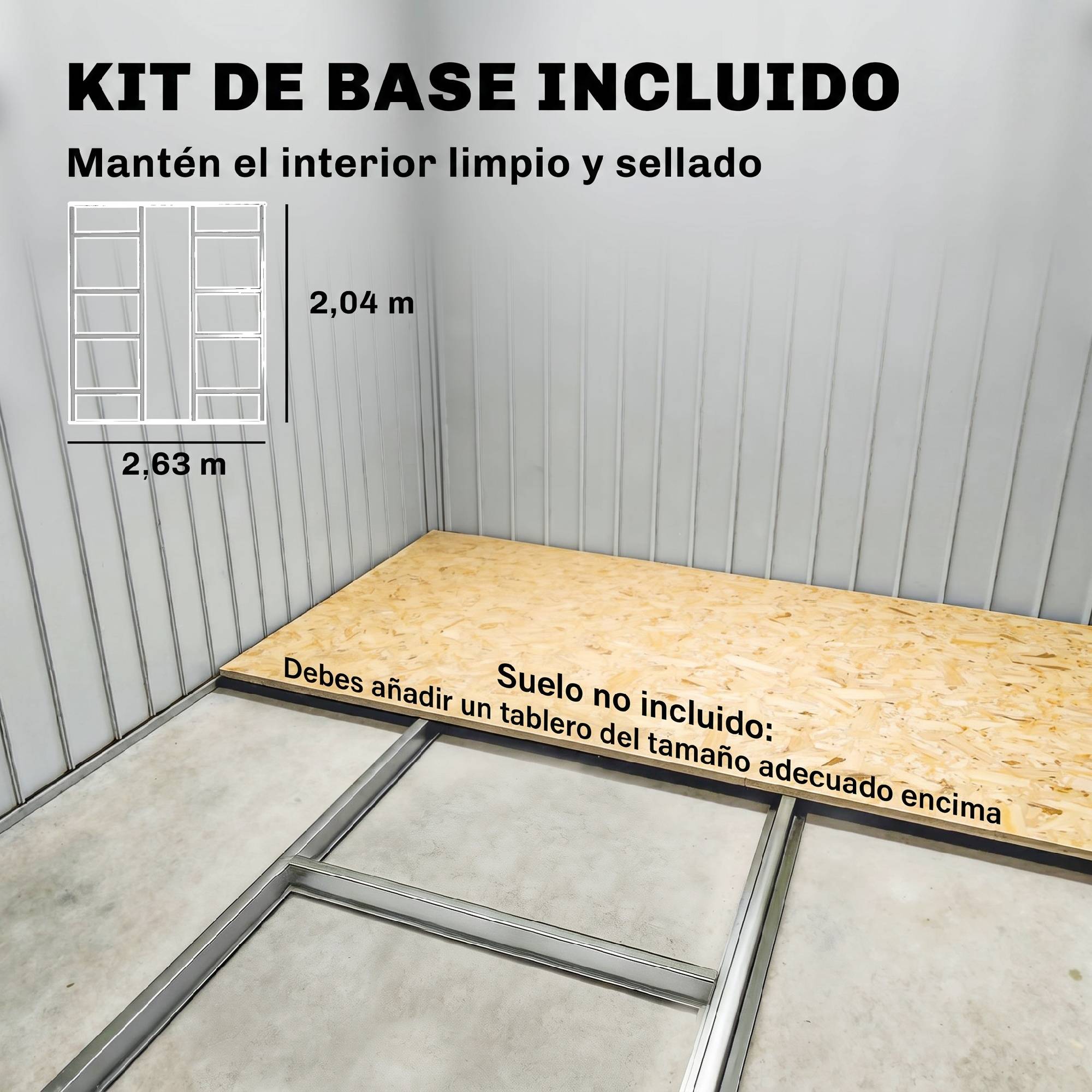 Abri de jardin 8,3 m² 277 x 322 x 192 cm avec 2 portes coulissantes, base renforcée (plancher non inclus), gris - Image 8