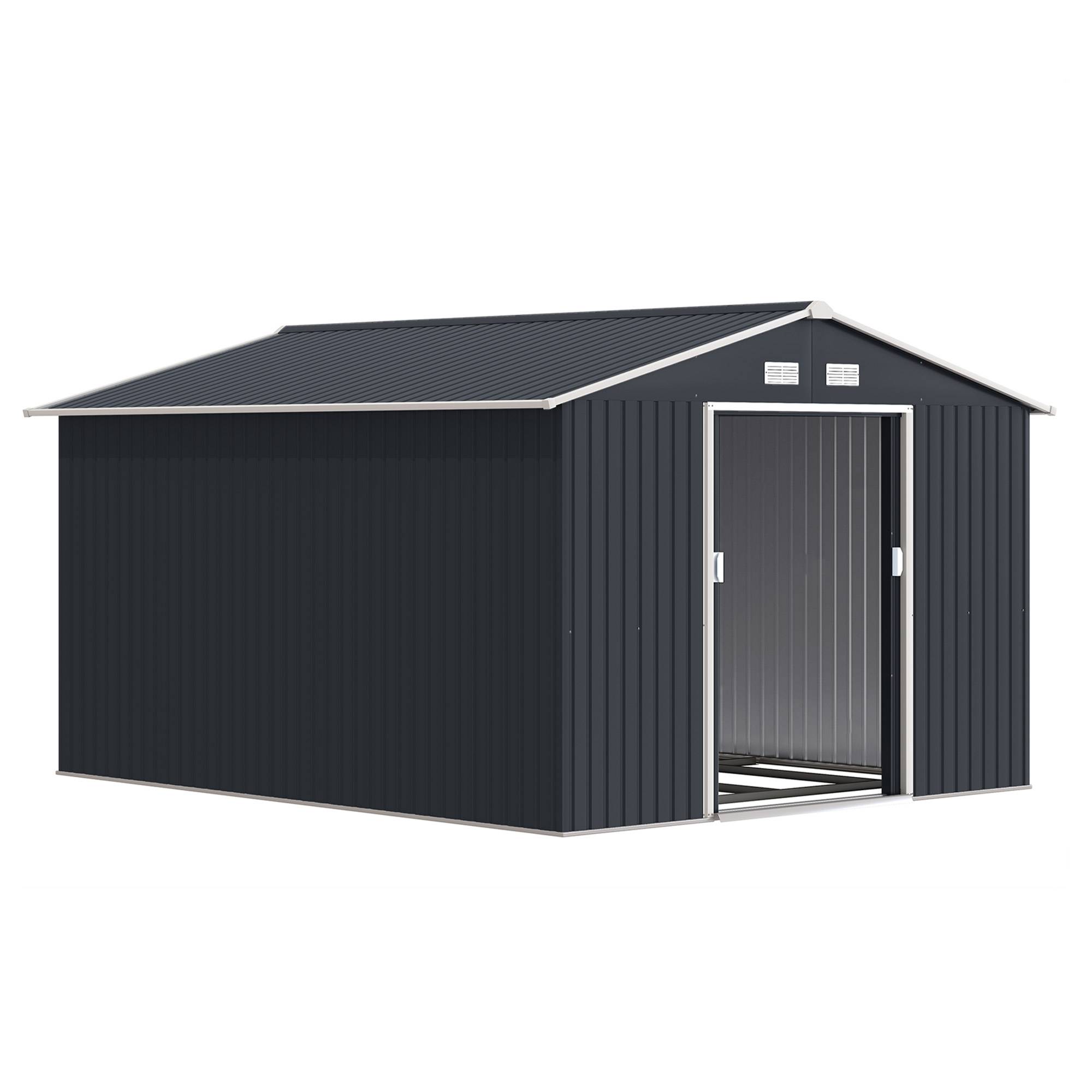 Abri de jardin 8,3 m² 277 x 322 x 192 cm avec 2 portes coulissantes, base renforcée (plancher non inclus), gris - Image 1
