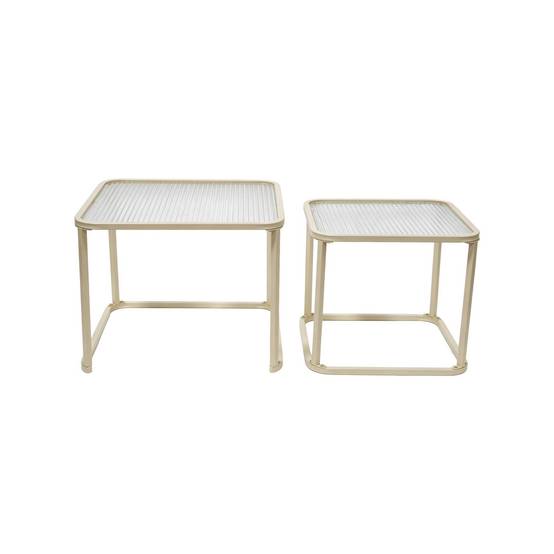 sweeek - Tables gigognes métal et verre strié écru - Tano | sweeek - Image 2
