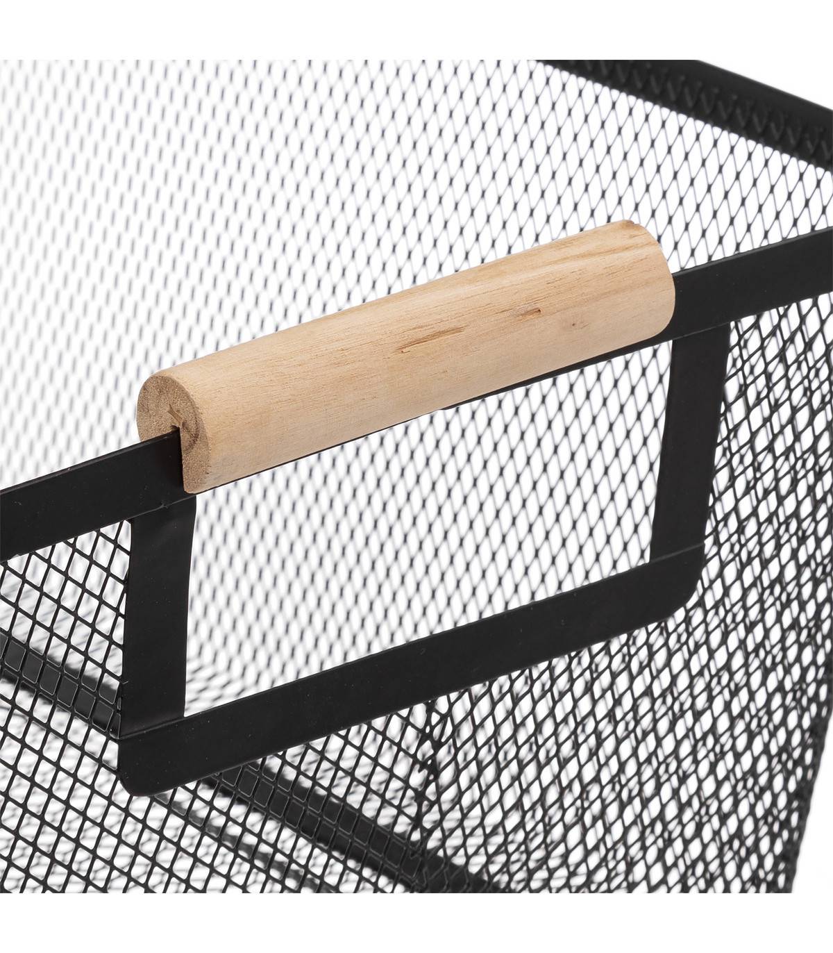 Lot de 3 Paniers de rangement en Métal Noir et Bois de Pin - Image 2