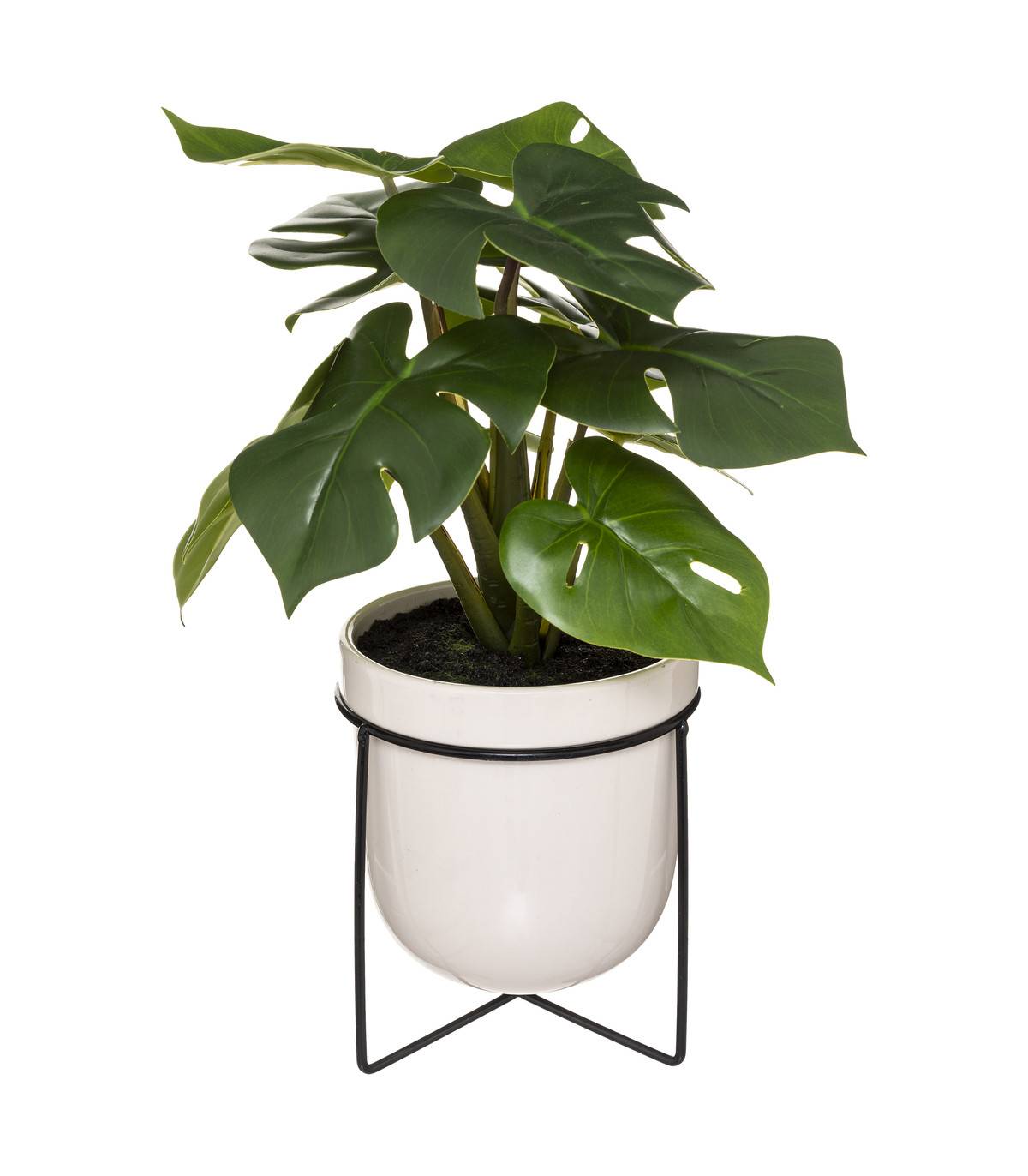 Plante artificielle Monstera en pot céramique et support en métal noir H 33 cm - Image 1