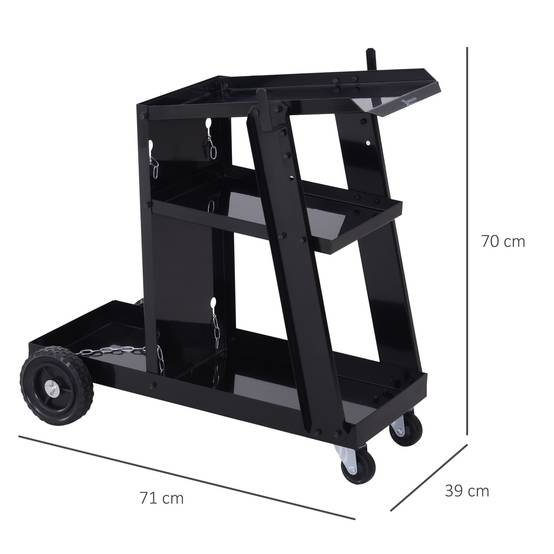 Sans Marque - Chariot de soudage, 3 étagères, chaîne de sécurité, 4 roues, acier, 71 x 39 x 70 cm, noir - Image 5