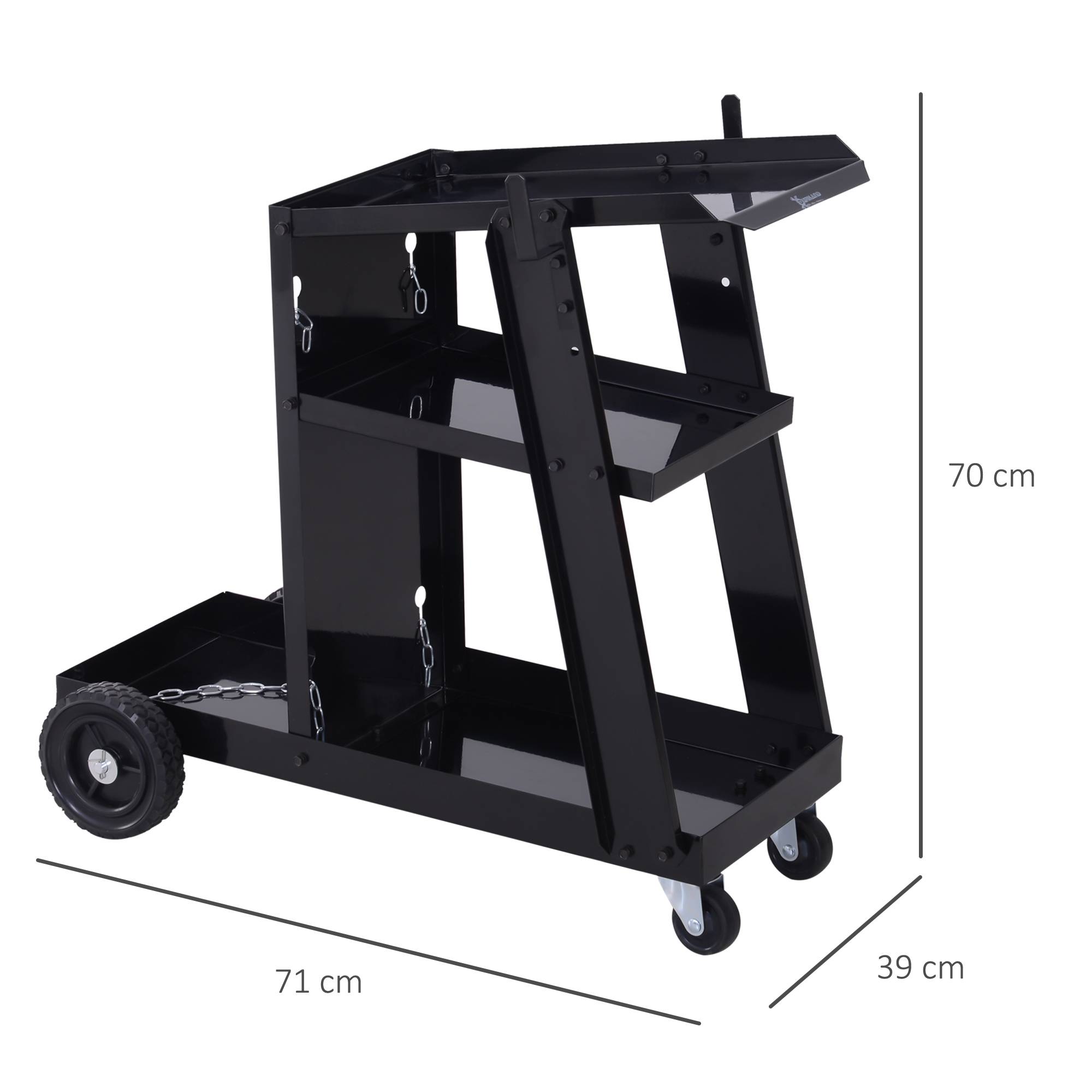 Sans Marque - Chariot de soudage, 3 étagères, chaîne de sécurité, 4 roues, acier, 71 x 39 x 70 cm, noir - Image 5