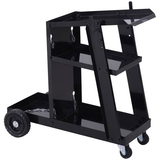 Sans Marque - Chariot de soudage, 3 étagères, chaîne de sécurité, 4 roues, acier, 71 x 39 x 70 cm, noir - Image 1
