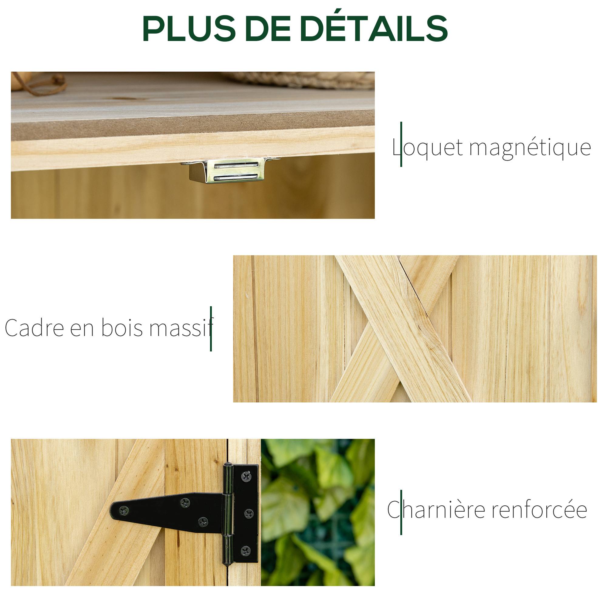 Outsunny - Armoire de jardin de rangement 80x45x92cm avec plateau métal galvanisé étagère double porte poignée pieds surélevés bois massif naturel - Outsunny - Image 6