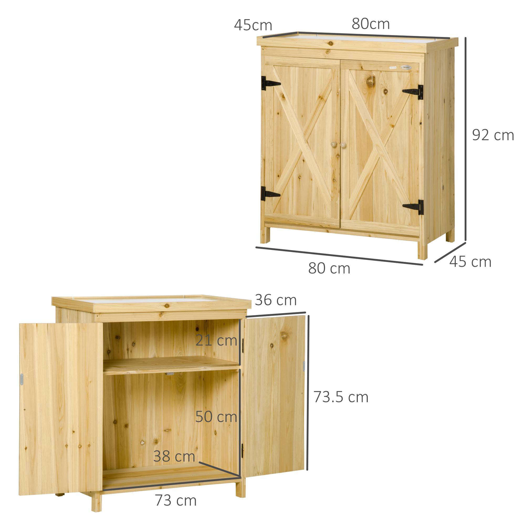 Outsunny - Armoire de jardin de rangement 80x45x92cm avec plateau métal galvanisé étagère double porte poignée pieds surélevés bois massif naturel - Outsunny - Image 3