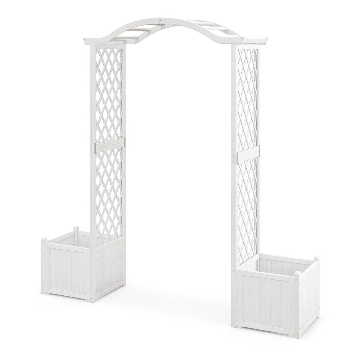 Arche de jardin avec jardinière en bois avec treillis pergola extérieur pour plantes grimpantes légumes décoration blanc - Image 1