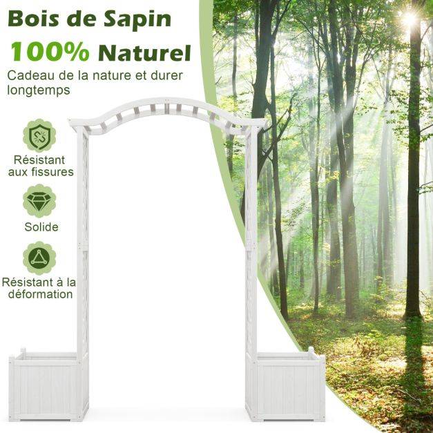 Arche de jardin avec jardinière en bois avec treillis pergola extérieur pour plantes grimpantes légumes décoration blanc - Image 2
