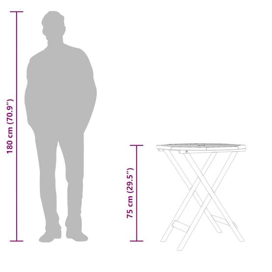 Table de jardin | Table d'extérieur pliable Ø60x75 cm Bois d'eucalyptus solide - Image 7